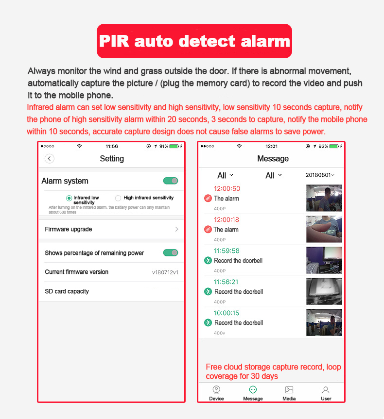 Wifi smart electronic cat eye video doorbell remote monitoring video intercom infrared motion detection alarm